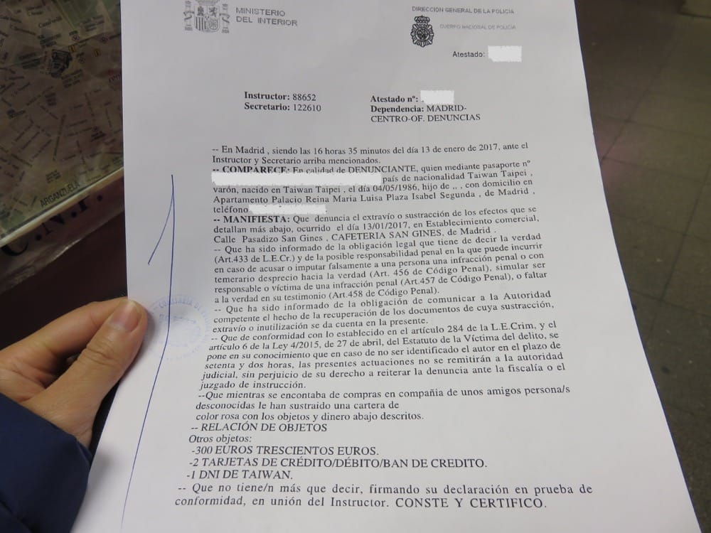 在西班牙被偷 錢包不見警局報警流程