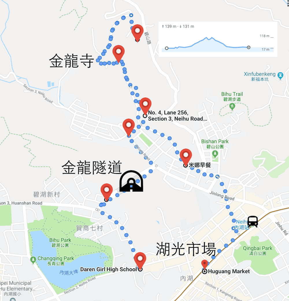 內湖爬山健行走路推薦路線，忠勇山碧山巖金面山拿來練朝聖之路很夠用